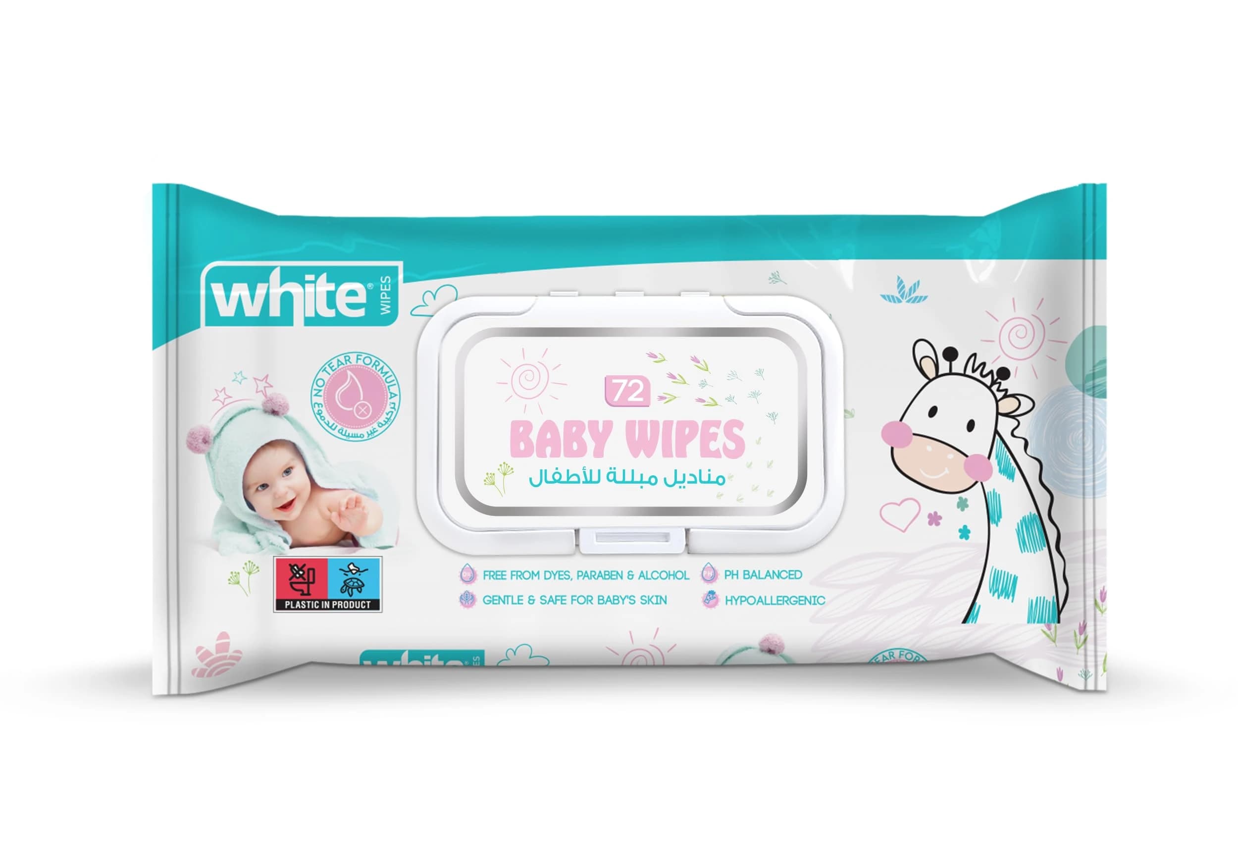White Baby Wipes 72 Wipes